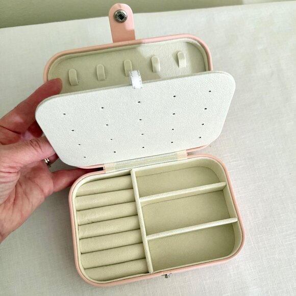 Pink Travel Jewelry Box Organizer for Rings Earrings Necklaces Multiple Compartm - Picture 2 of 7